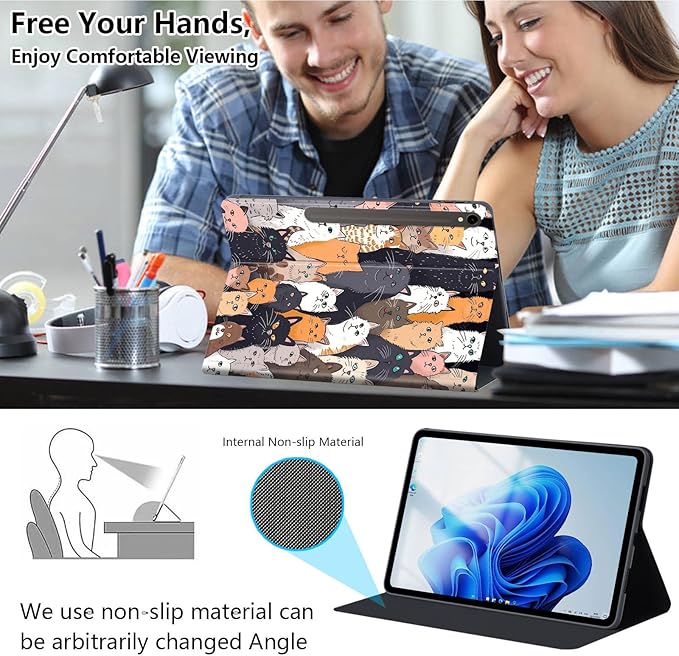 Slim Case for Samsung Galaxy Tab S10 FE / S9 FE 5G 10.9" & Tab S9 11", PU Leather Protective Cover, Multi-Angle Stand, Auto Sleep/Wake, Cat