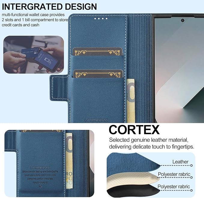 HXY Wallet Case for Samsung Galaxy Z Fold 7 with S Pen Holder, PU Leather Magnetic Flip Case for Men Women with Card Holder Kickstand Shockproof Protection Case for Galaxy Z Fold 7 2025 (Blue)