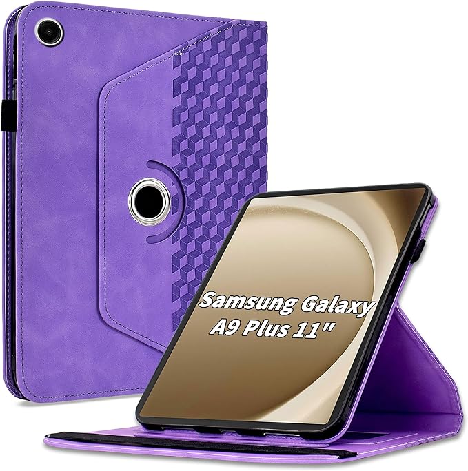 Case for Samsung Galaxy Tab A9 Plus 11" 2023 (SM-X210/X216/X218),360 Degree Rotating PU Leather Folio Protective Case with Auto Sleep/Wake,Card Holder&Shoulder Strap for Woman Man,Purple