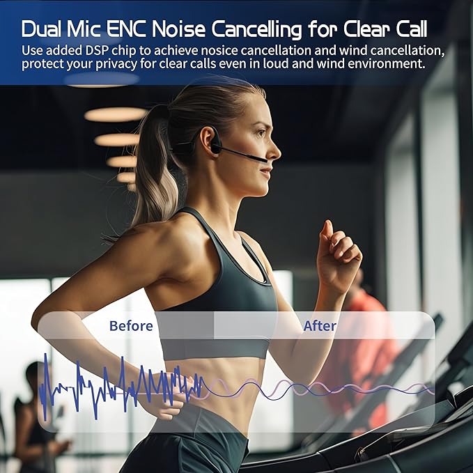 Bone Conduction Headphones Bluetooth with Mic, Noise Cancelling Open-Ear Sweatproof Bone Conducting Headsets Microphone Wireless for Work, Sports,Call, Meeting Headphones