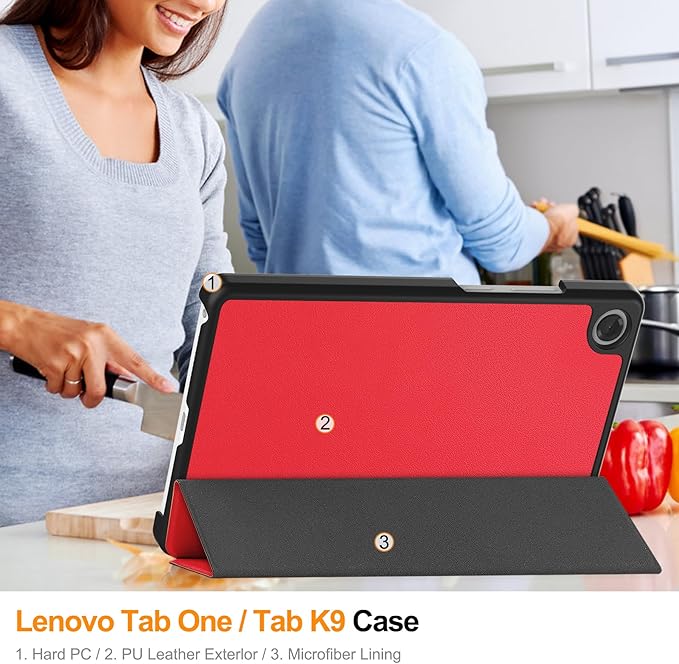 Case for Lenovo Tab One 8.7'' / Tab K9 Case, Folding Folio Ultra-Thin PU Leather Stand Case Cover with Auto Wake/Sleep for Lenovo Tab K9 8.7 Inch Red