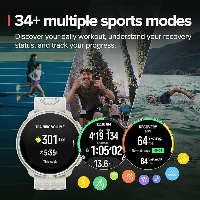 SUUNTO Run Sports Watch, 1.32" AMOLED Touchscreen w/Crown Button, 12D Battery Life, Dualband Accurate GPS, Wrist Heart-Rate & Sleep Health Tracking, 35g Lightweight & 4GB Offline Music, Frost Gray
