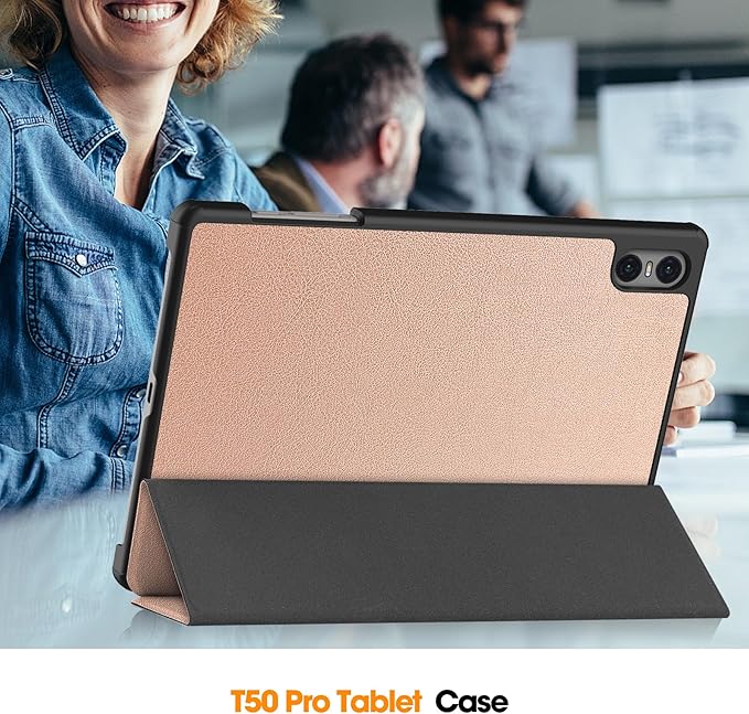 Case for TECLAST T50 Pro 11 inch Tablet, Folding Folio Ultra-Thin PU Leather Stand Case Cover for Teclast T50 Pro Rose Gold