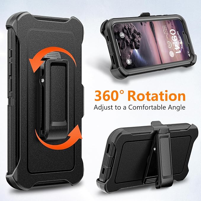 for iPhone 16e Case with Belt Clip Holster, Anti-Shock, Anti-Slip, Compatible with MagSafe, 3-Layer Drop Protection, Heavy Duty Magnetic Phone Case Cover for 16e, 6.1", Black