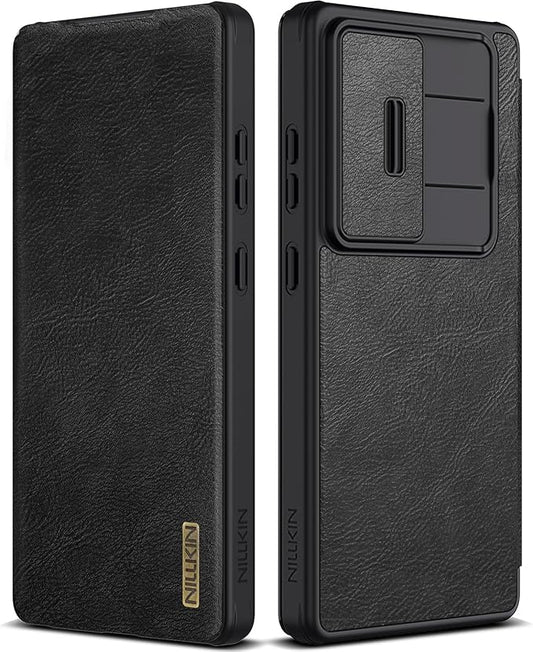 Nillkin for Samsung Galaxy S25 Ultra Wallet Case with Camera Cover, [Lens Protection] Premium Leather Slim Protective Shockproof Hard Cover Flip Phone Case for Galaxy S25 Ultra 6.9'' Black