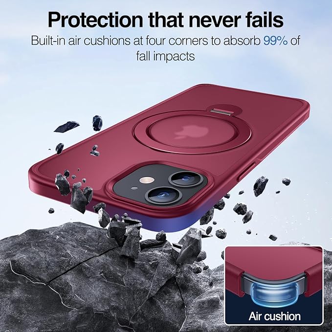 Anqrp 360° All-in-ONE Stand Case for iPhone 12/12 Pro Case with Rotatable Magnetic Kickstand Ring Holder, Compatible with MagSafe, MIL-Grade Shockproof iPhone 12/12 Pro Phone Case Cover 6.1" Red