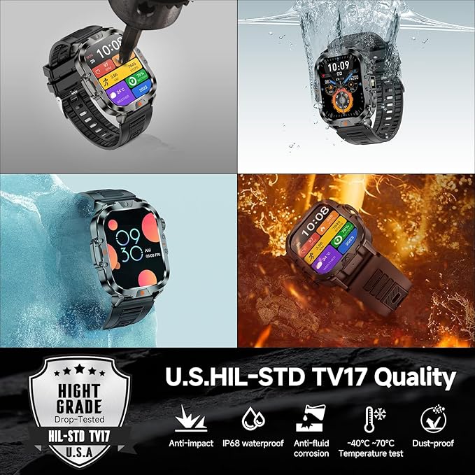 Smart Watch for Men Military Answer/Make Call 2.01″ Display 170+ Sports Modes Fitness Smart Watch IP68 Waterproof 30 Days Standby Smartwatch for Android iOS Black Extra Nylon Straps