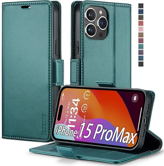 japezo iPhone 15 Pro Max 5G Wallet Case with [RFID Blocking],Card Holder Kickstand Magnetic,Leather Flip Case Wallet for iPhone 15 Pro Max 5G 6.7 Inch (Fashion Green)