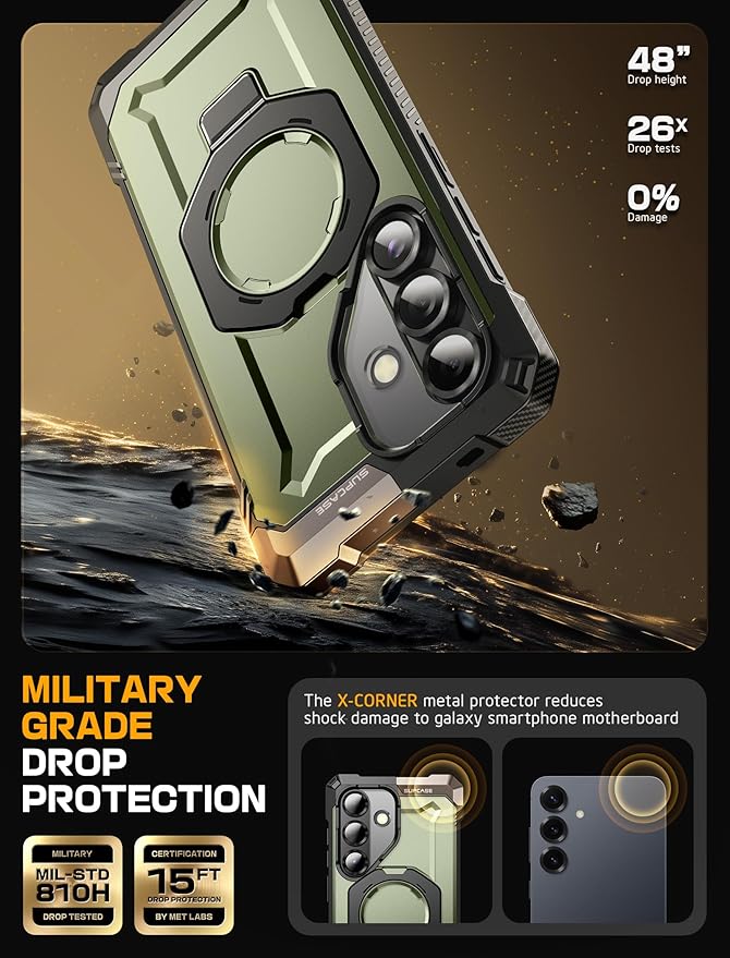 SUPCASE for Samsung Galaxy S25 Case with Stand (Unicorn Beetle Grip), [Compatible with MagSafe] [Military-Grade Drop Protection] Heavy Duty Shockproof Magnetic Phone Case for Galaxy S25 6.2", Guldan