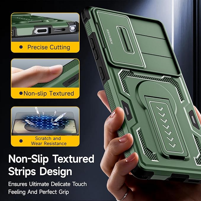 for Samsung Galaxy S25 Ultra Case with 2*Screen Protector, Slide Camera Cover, Kickstand, Lanyard Strap, Military Grade Shockproof Protective Heavy Duty Non-Slip for S25 Ultra Case-6.9'', Green