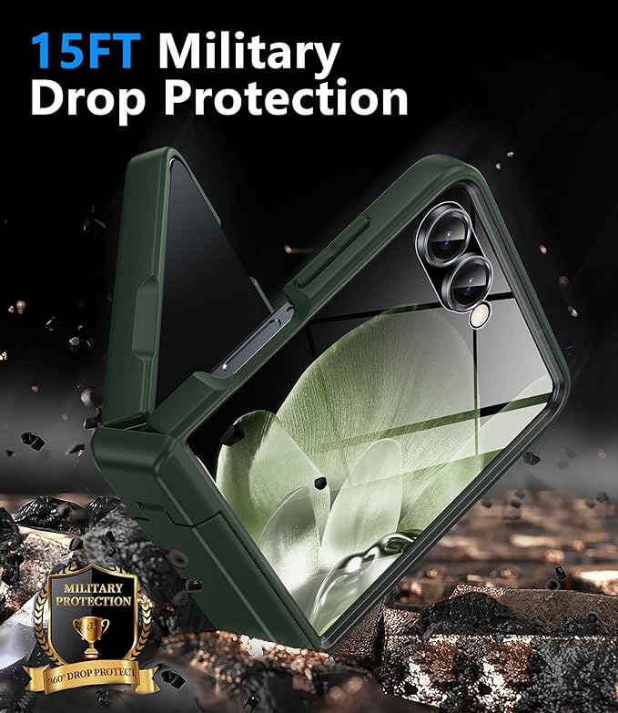 for Samsung Galaxy Z Flip 7 Case Compatible with Magsafe [Hinge Protection＆ Kickstand][Built-in Front Screen Protector] 15FT Military Shockproof Full Body Phone Case for Galaxy Z Flip 7, Green