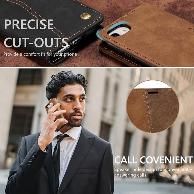 QLTYPRI Case for iPhone 16e, Vintage PU Leather Wallet Case Card Slot Kickstand Magnetic Closure Shockproof Flip Folio Cover for iPhone 16e - Retro Brown