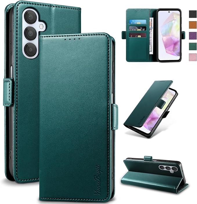 Wallet Flip Case for Samsung Galaxy A35 5G - [RFID Blocking] Luxury PU Leather Card Holder Magnetic Phone Cover with Kickstand,Shockproof Protective Case,Green
