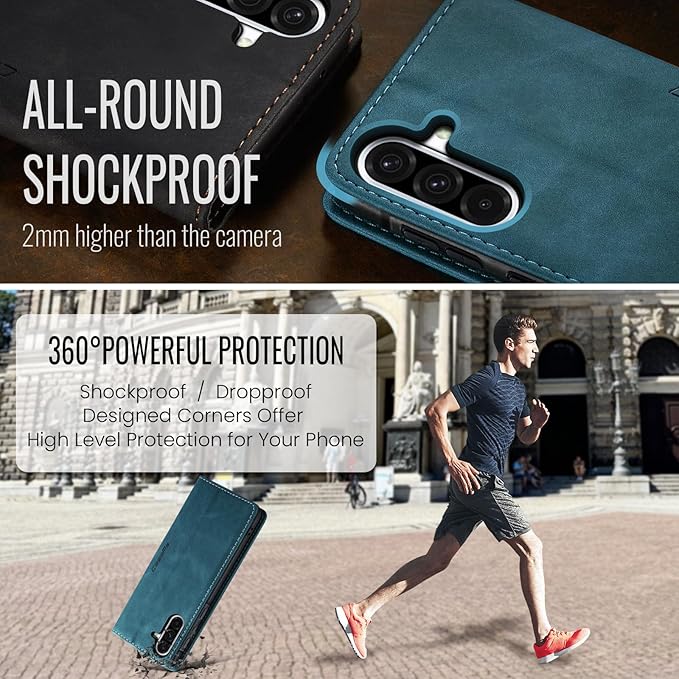 for Samsung Galaxy A56 Case, Flip Wallet Leather Case with Card Holder Magnetic Closure Shockproof Kickstand Protective Phone Cases Cover for Galaxy A56, Blue-Green