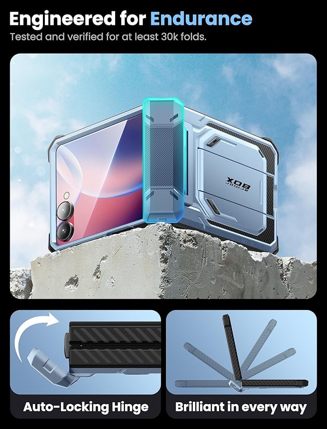 i-Blason for Samsung Galaxy Z Flip 7 Case with Stand, [Tempered Glass Screen Protector] [Hinge Protection] [Belt-Clip], Full-Body Military Protection Phone Case for Samsung Z Flip 7, Armorbox, Blue