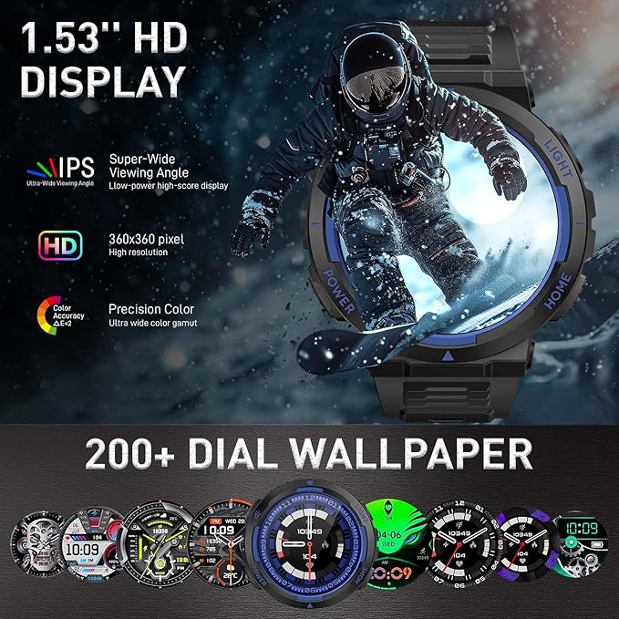 Military Smart Watches for Men (Answer/Make Calls) with LED Flashlight 3ATM Waterproof Smartwatch with 100+ Sports Modes 1.53" Fitness Tracker with Heart Rate Monitor for iPhone Android