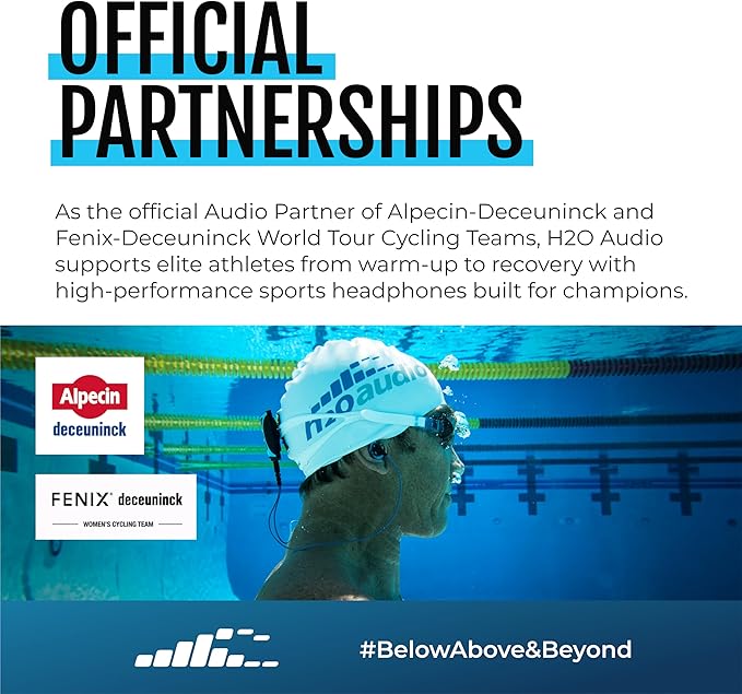 H2O Audio Surge S+ Waterproof Sport Headphones, (Short Cord Design) – In-Ear Sweatproof, Noise Cancelling Earbuds for Swimming, Running, Cycling – IPX8 Waterproof, Compatible with iPods & MP3 Players