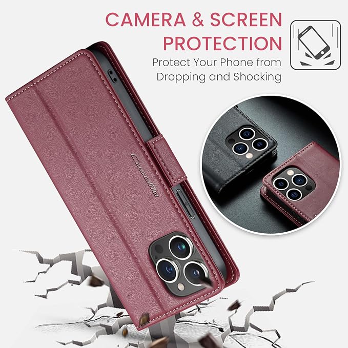 for iPhone 14 Pro Max Case, Premium PU Leather Wallet Case Flip Cover with [RFID Blocking][Card Holder][Stand Function] Shockproof Protective for iPhone 14 Pro Max, Red