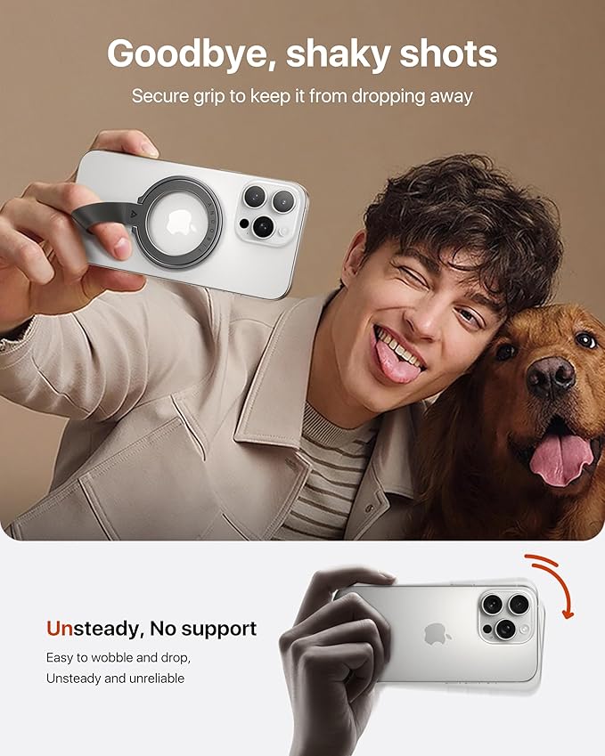 andobil [2025 Unrivaled Stability] Magnetic Phone Grip Holder for MagSafe Ring Stand Holder Kickstand Compatible with MagSafe Accessories for iPhone 17 Air 16 Pro Max Plus 15/14/13/12&Android, Grey