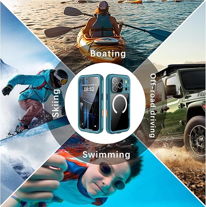 GOLDJU Magnetic for iPhone 17 Pro Case-Waterproof, Built-in Screen & Camera Protector-IP68 Underwater Full Body 16FT Military Dropproof Shockproof Case for 17 Pro 6.3''- Blue