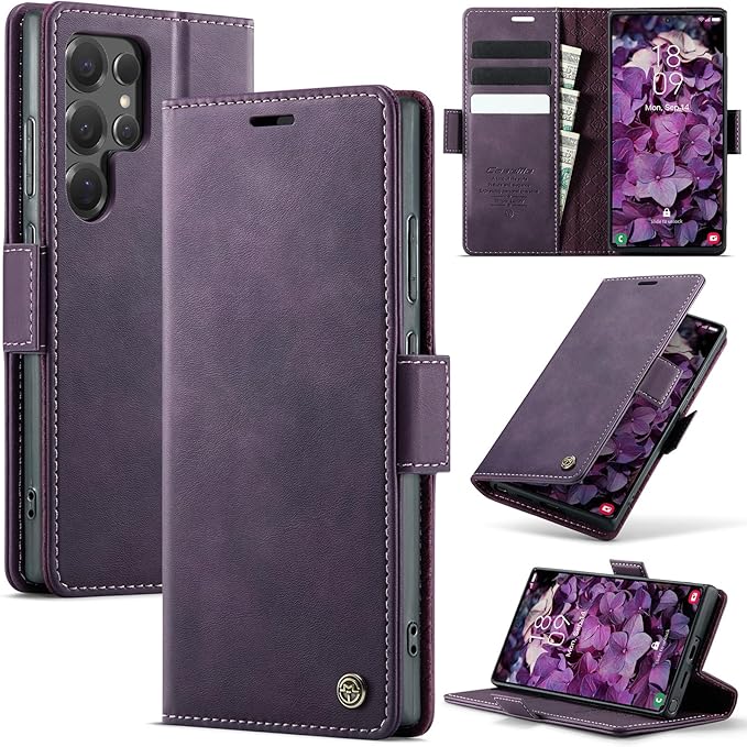 Wallet Case for Samsung Galaxy S25 Ultra Leather Wallet Flip Cover with Card Holder, Kickstand, Magnetic Closure, RFID Blocking TPU Shockproof Phone Case Compatible with S25 Ultra, Purple