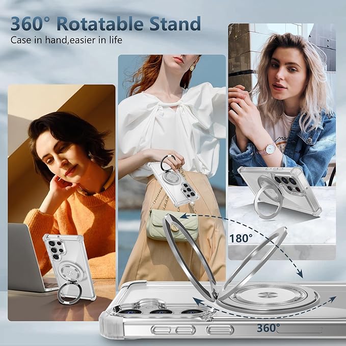 for Samsung Galaxy S22 Ultra Case Compatible with MagSafe Magnetic,with Screen Protector,with Kickstand Ring Military Grade Drop Heavy Duty Protection Shockproof for S22 Ultra Phone Case Clear