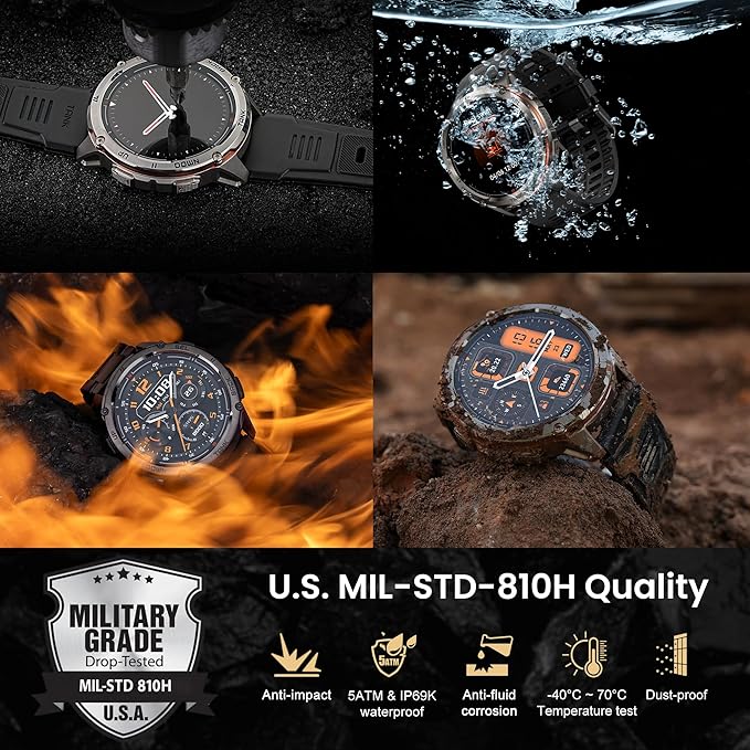 KOSPET Tank T3 Ultra 2 Smart Watch GPS for Men, 5ATM Waterproof, Pressure&Altitude&Compass, Extra-Large Battery, Full Metal Body Rugged Military Smartwatch Bluetooth Calling-1.43” AMOLED Display