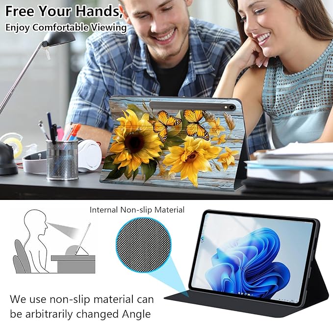 Slim Case for Samsung Galaxy Tab S10 FE / S9 FE 5G 10.9" & Tab S9 11", PU Leather Protective Cover, Multi-Angle Stand, Auto Sleep/Wake, Sunflower