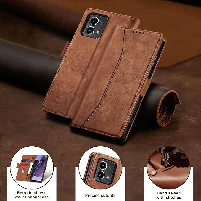 Jasonyu Flip Wallet Case for Moto G Stylus 5G (2023),Leather Magnetic Folio Cover with Card Holder,Kickstand - TPU Shockproof Durable Protective Phone Case,Brown