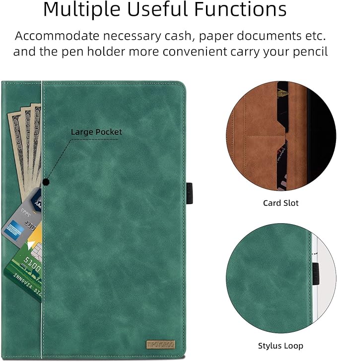 Case for Samsung Galaxy Tab A 10.1 2019 (SM-T510/T515) Multi-Angle Viewing Smart Cover with Pocket, Business PU Leather with Card Slot for Galaxy Tab A 10.1 Inch 2019 Tablet, Green