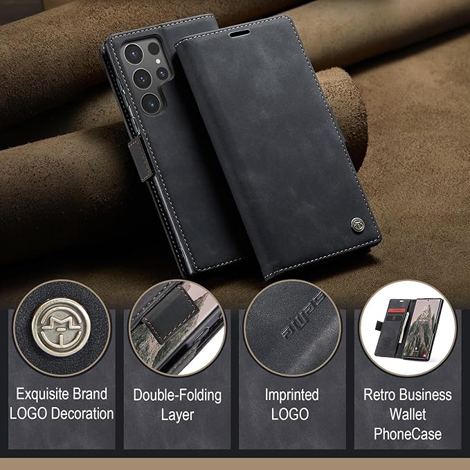 for Samsung Galaxy S24 Ultra Case, Flip Wallet Leather Case with Card Holder Magnetic Closure Shockproof Kickstand Protective Phone Cases Cover for Galaxy S24 Ultra 5G Cover,Black