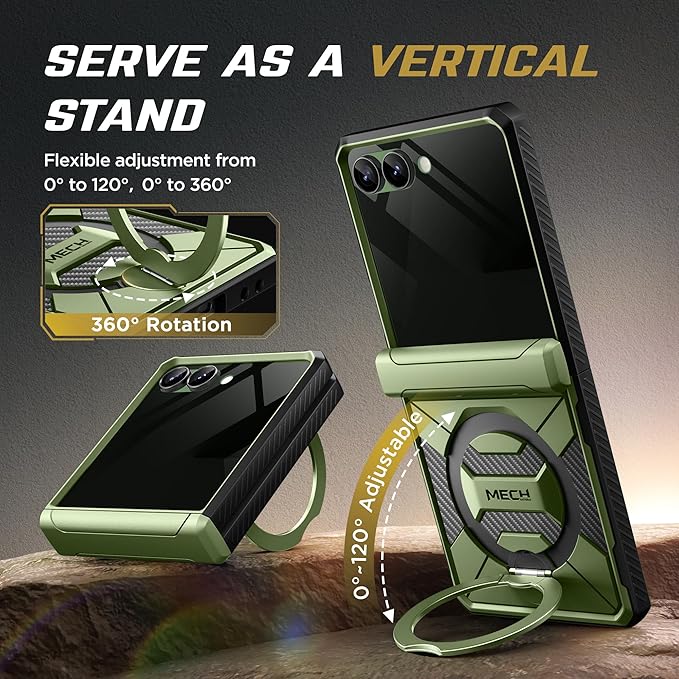 TONGATE 360° Spin Magnetic Stand for Z Flip 7 Case with Privacy Screen Protector, [Compatible with Magsafe] [Anti Spy] Full-Body Shockproof Samsung Galaxy Z Flip 7 Case with Hinge Protection, Green