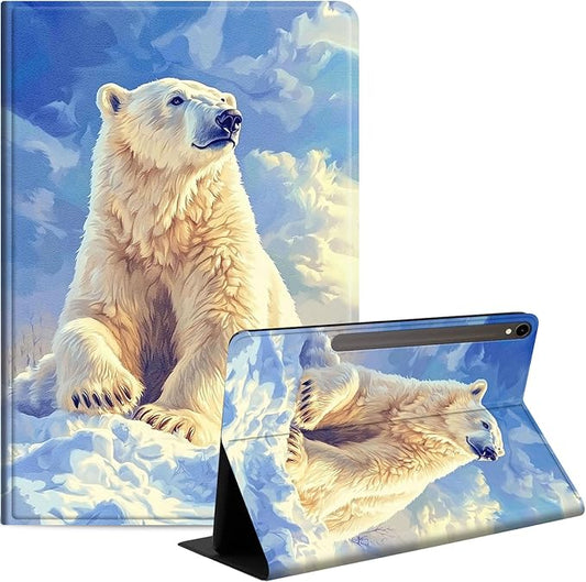 Case for Samsung Galaxy Tab S10 FE/ S9 FE 5G 10.9 Inch/Tab S9 11 Inch, Slim PU Leather Stand Cover with Auto Wake/Sleep, Multi-Angle Viewing & Shockproof, White Polar Bear
