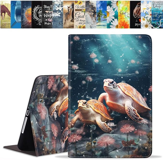 Case for Samsung Galaxy Tab S10 Lite / S10 FE / S9 FE 10.9-Inch / S9 11-Inch, Slim Lightweight PU Leather Stand Cover with Auto Wake/Sleep, Sea Turtle