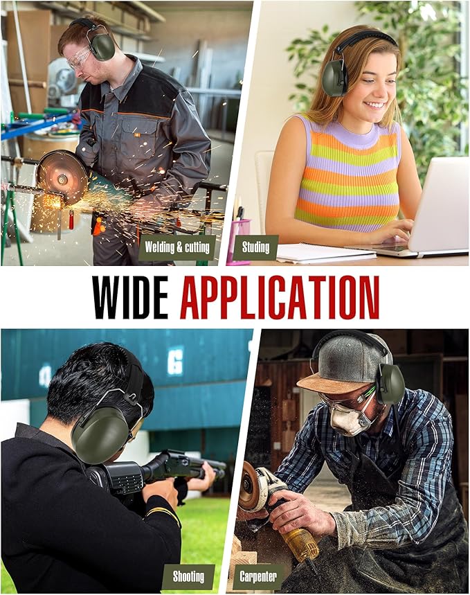 12 Pcs Hearing Protection Ear Muffs NRR 28dB Noise Reduction Headphones Shooting Ear Protection Earmuffs (Army Green)