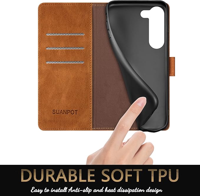 SUANPOT for Samsung Galaxy S23 5G Wallet case with RFID Blocking Credit Card Holder,Flip Book PU Leather Protective Cover Women Men for Samsung S23 Phone case Light Coffee