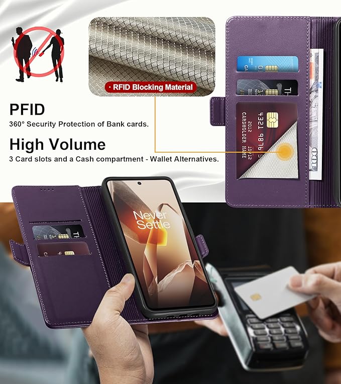 Wallet Flip Case for OnePlus 13R 5G - [RFID Blocking] Luxury PU Leather Card Holder Magnetic Phone Cover with Kickstand,Shockproof Protective Case,Purple