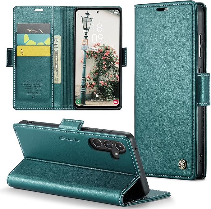 for Samsung Galaxy A55 5G Case, Premium PU Leather Wallet Case Flip Cover with [RFID Blocking][Card Holder][Stand Function] Shockproof Protective for Samsung Galaxy A55, Blue-Green