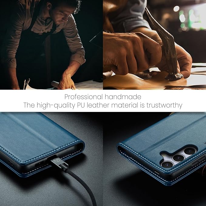 SINIANL for Samsung Galaxy S25 Wallet Case with RFID Blocking, S25 Case Wallet for Men Women with Card Holder Magnetic Clasp Kickstand Leather Book Folio Case for Galaxy S25 Blue