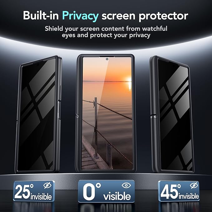 TONGATE Wallet for Galaxy Z Fold 7 Case, 2 Invisible Stands & 4-Card Holder Anti Spy Built-in Privacy Screen Protector & Camera Cover Z7 Hard Phone Case for Samsung Z Fold 7 2025 8",Privacy Black