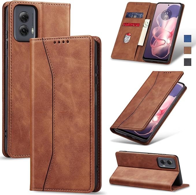 Jasonyu Flip Wallet Case for Moto G Power 5G (2024),Leather Magnetic Folio Cover with Card Holder,Kickstand - TPU Shockproof Durable Protective Phone Case,Brown