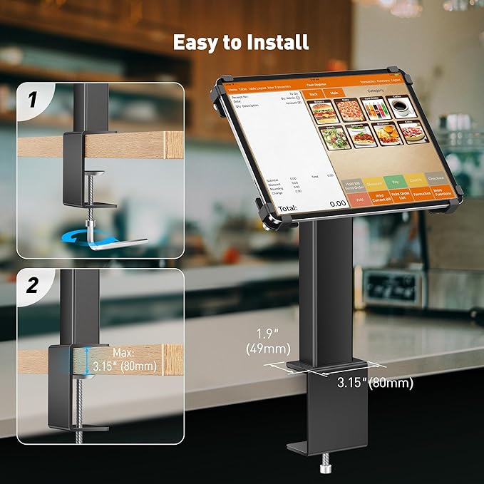 AboveTEK iPad Clamp Mount Desk, Adjustable Tablet Holder Clamp with 360° Rotation & 180° Tilt, Fits 9.7"-13" Tablets, Anti-Theft iPad Desk Stand, Heavy-Duty Aluminum Tablet Stand, Perfect for Work