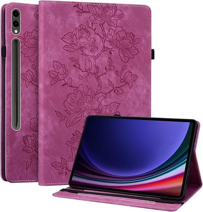 Case for Samsung Galaxy Tab S10 Plus 2024/S9 FE Plus 2023/S9 Plus 2023 12.4 Inch, Slim PU Leather Folio Cover with Multi-Angle Stand and Pen Holder, Rose