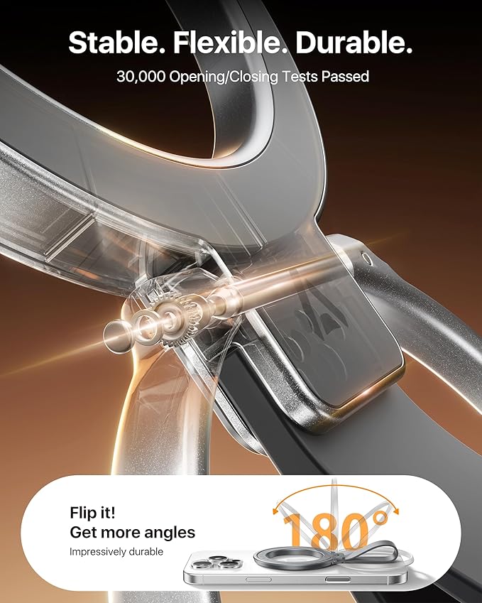 andobil [2025 Unrivaled Stability] Magnetic Phone Grip Holder for MagSafe Ring Stand Holder Kickstand Compatible with MagSafe Accessories for iPhone 17 Air 16 Pro Max Plus 15/14/13/12&Android, Grey