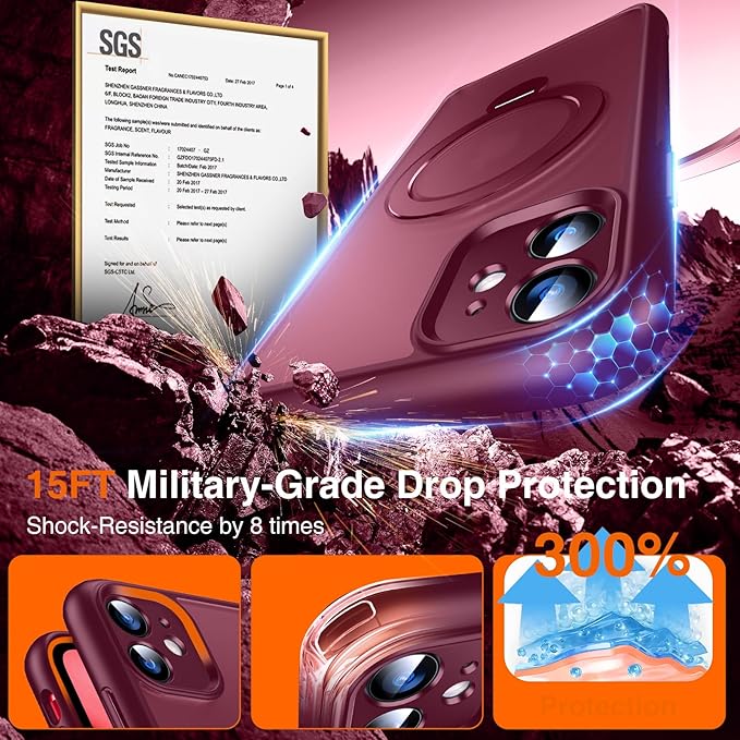 360° O-Ring MagStander for iPhone 11 Case with Magnetic Kickstand Ring Holder [Compatible with MagSafe][360°Rotate Stand Ring][Military Shockproof] Magnet iPhone 11 Phone Cover Burgundy