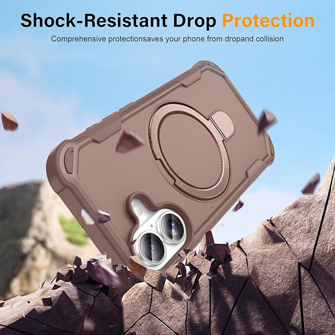 Compatible with iPhone 17 Case with Invisible Magnetic Ring Stand [Compatible with Magnetic] [Military Drop Protection] Shockproof Slim Hard Back Soft Edge Case 6.3 Inch, Khaki