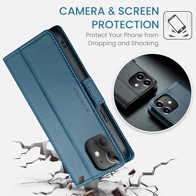 for iPhone 12 Mini Case, Premium PU Leather Wallet Case Flip Cover with [RFID Blocking][Card Holder][Stand Function] Shockproof Protective for iPhone 12 Mini 5.4 inch, Blue