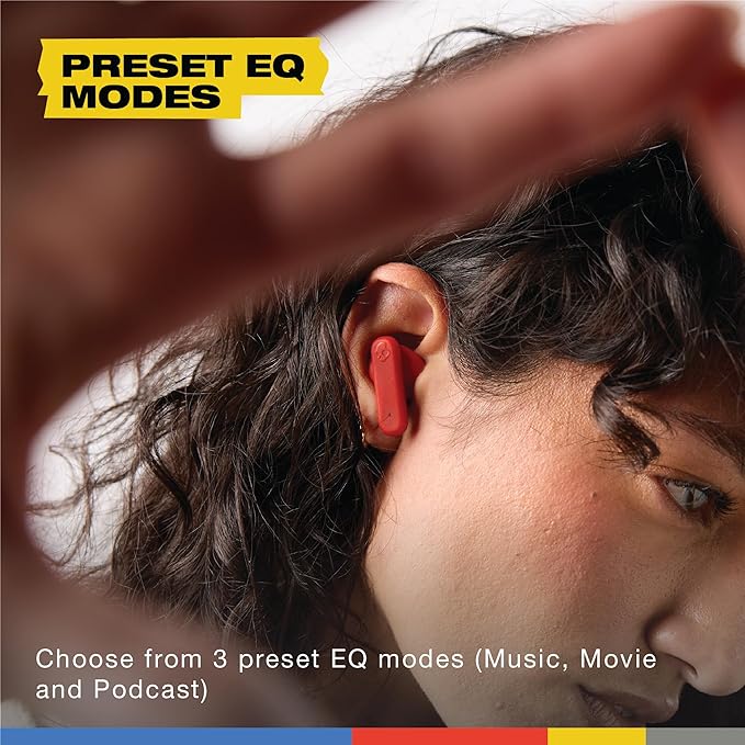 Skullcandy Smokin’ Buds Wireless Earbuds, Bluetooth Headphones, Noise Isolating Fit, Up to 20 Hours Battery, IPX4 Sweat and Water Resistant, Microphone for iPhone Android - Flame