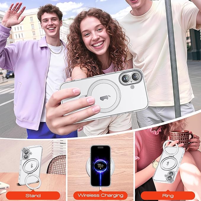 Compatible with Clear iPhone 15 Pro Case with Magnetic Stand [Compatible with Mag-Safe][Full Camera Len Protectors] Shockproof Phone Case for iPhone 15 Pro 6.1’’,Clear