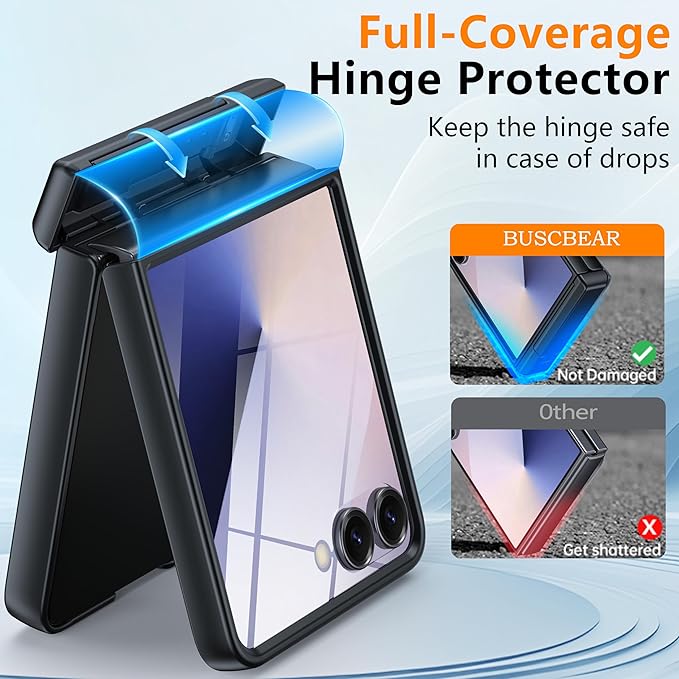 Magnetic for Samsung Galaxy Z Flip 7 Case [Hinge Protection＆Kickstand][Compatible with MagSafe][Built-in Screen Protector] Full-Body Military Protection Phone Case for Samsung Z Flip 7 Black